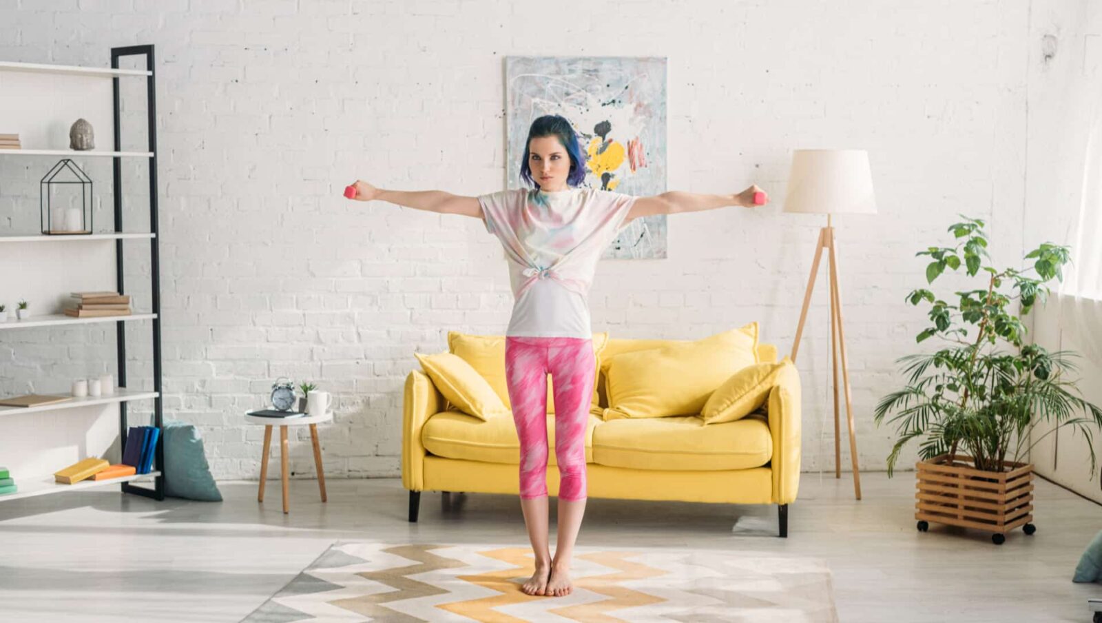 girl working out at home using bodyweight exercises