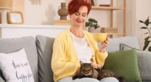 woman living alone with cat