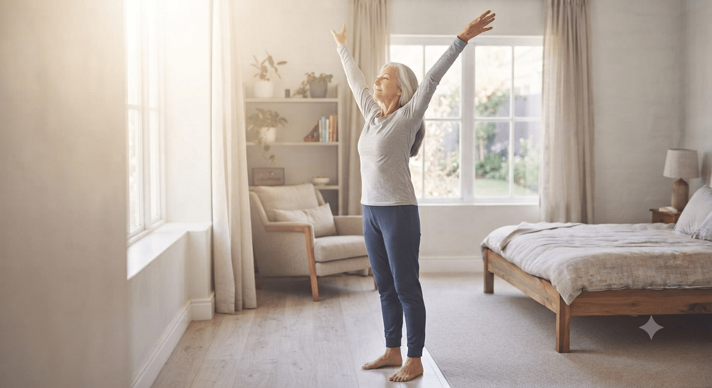 reduce stiffness woman standing tall